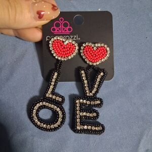 Paparazzi Red Heart LOVE Statement Drop Earrings